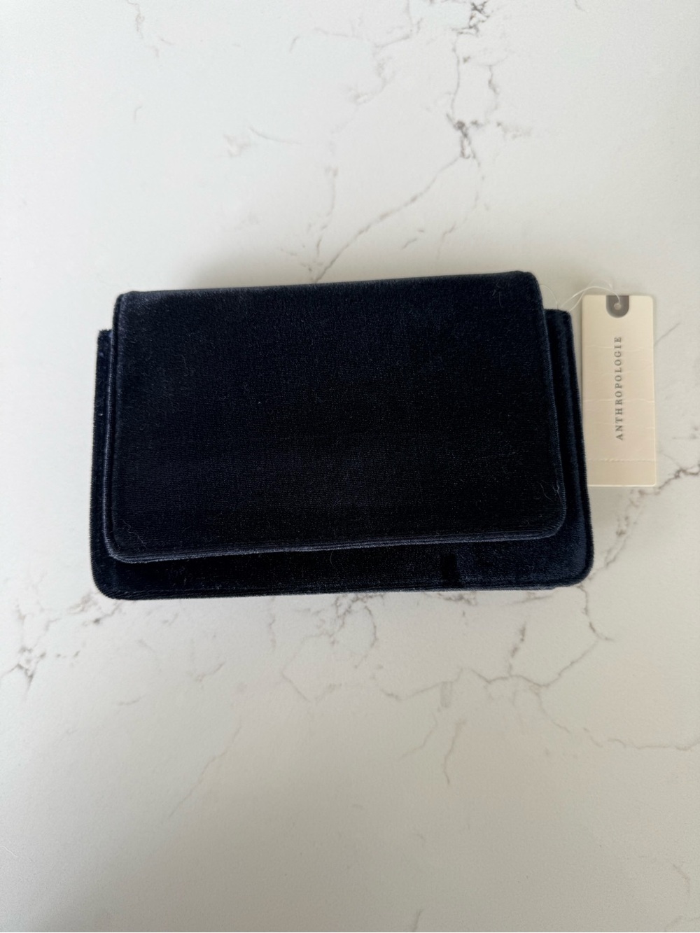 Anthropologie Navy Blue Velvet Crossbody Bag with Gold Chain NWT - Picture 6 of 10